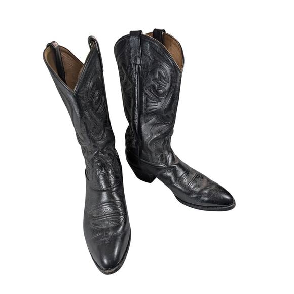 OLD WEST! BLACK GENUINE LEATHER FANCY STITCHED WESTERN COWBOY BOOTS! SZ 10.5
